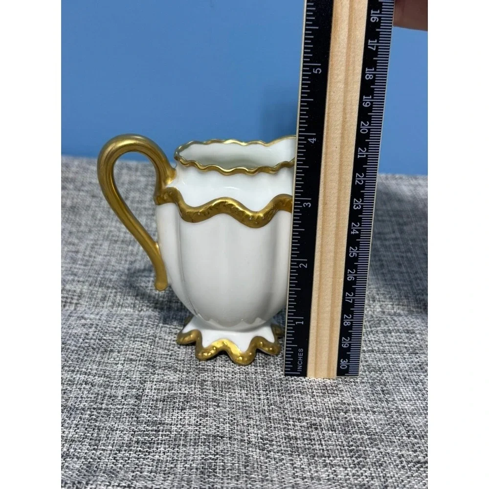 Haviland Limoges France Porcelain Creamer White Gold Gilt Scalloped
